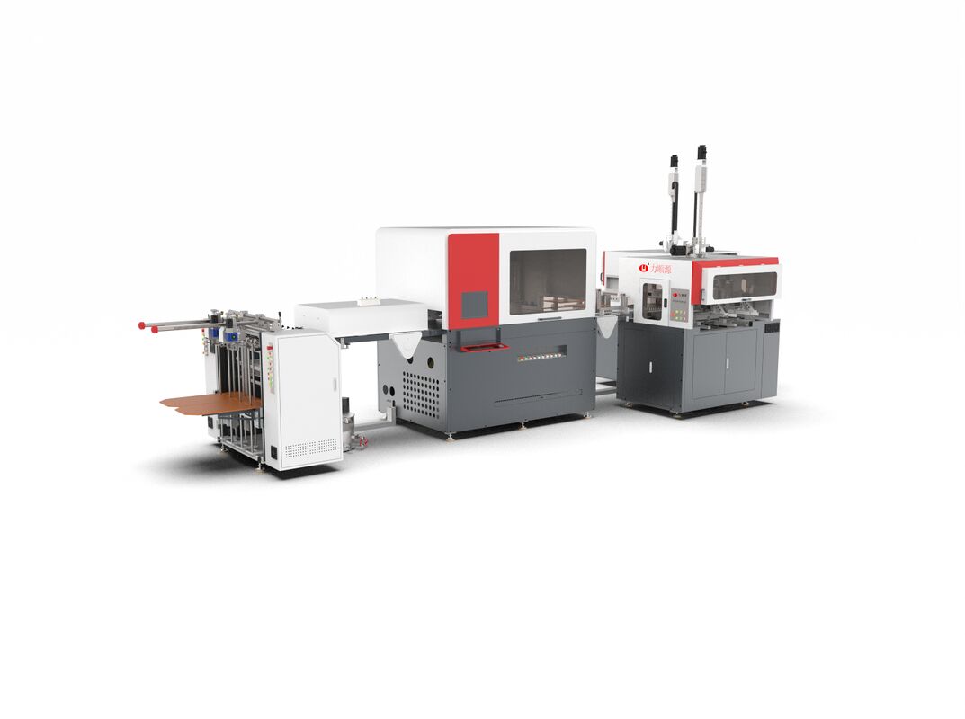 Maszyna do tworzenia sztywnych pudełek z tektury papierowej w połączeniu z systemem sterowania PLC dostarczającą rozwiązania w zakresie opakowań i produkcji pudełek